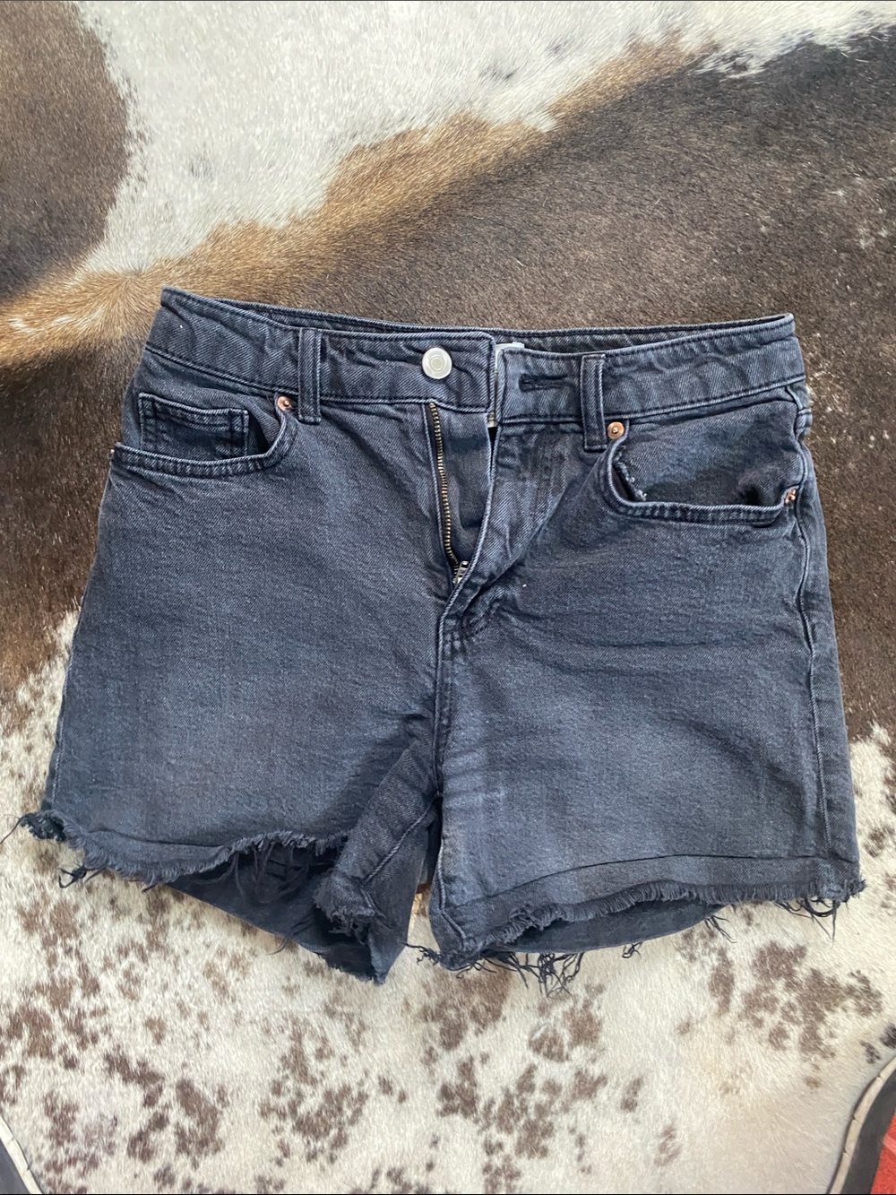 H&M Washed Black Raw Hem Denim Shorts